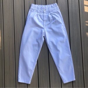 Zara White Denim Gathered Waist Barrel Leg Jeans Size M